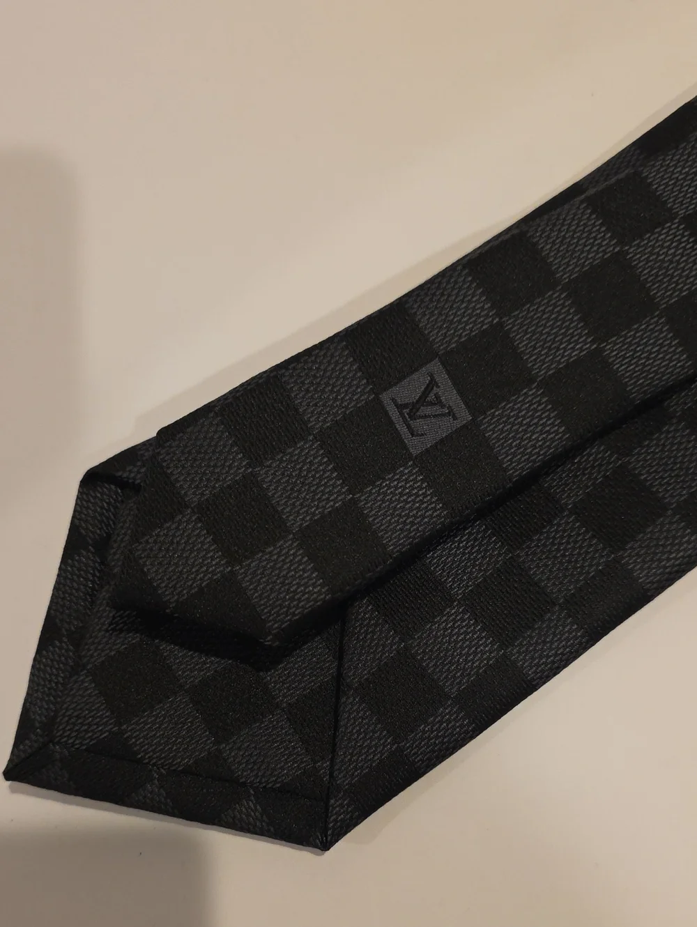 Louis Vuitton Black Checkerboard Silk Tie Damier